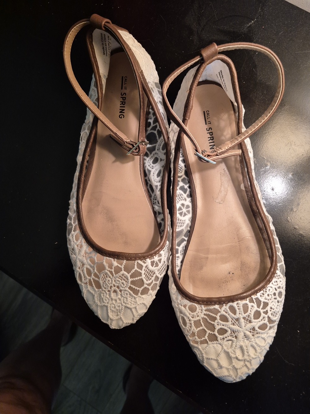 Call It Spring White Lace Ankle-Strap Flats